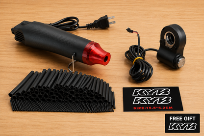 Zorix Kill Switch Pro kit for the Zorix R8 ebike, includes throttle kill switch, wiring harness, and heat shrink tubing.
